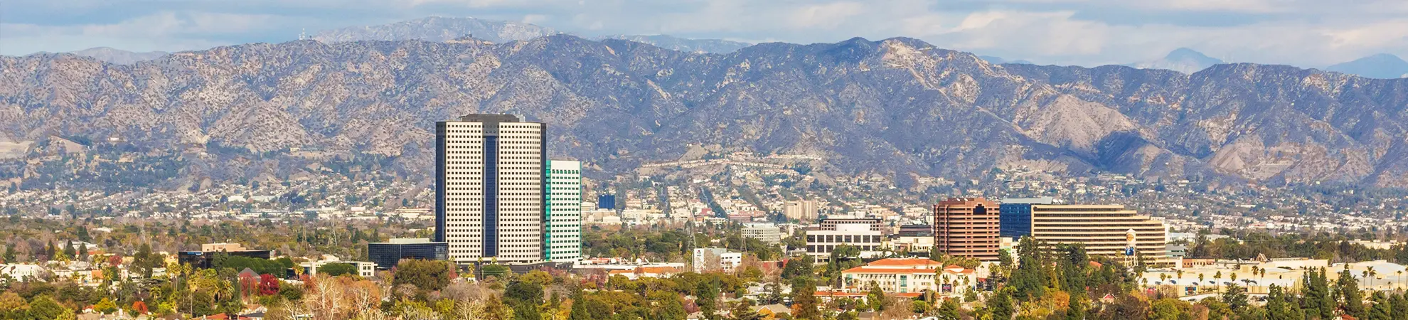 Los Angeles city skyline with mountains