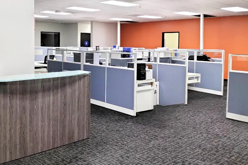 Office cubicles and workstations in a corporate workspace